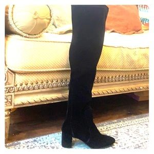 New thigh-high black velvet boots with zipper.